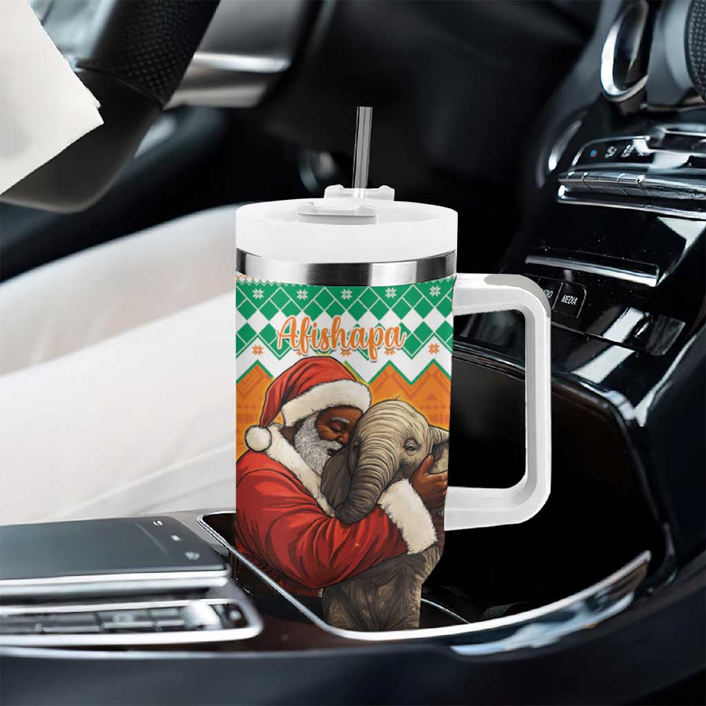 Ivory Coast Christmas Tumbler With Handle Black Santa With Forest Elephant - Wonder Print Shop
