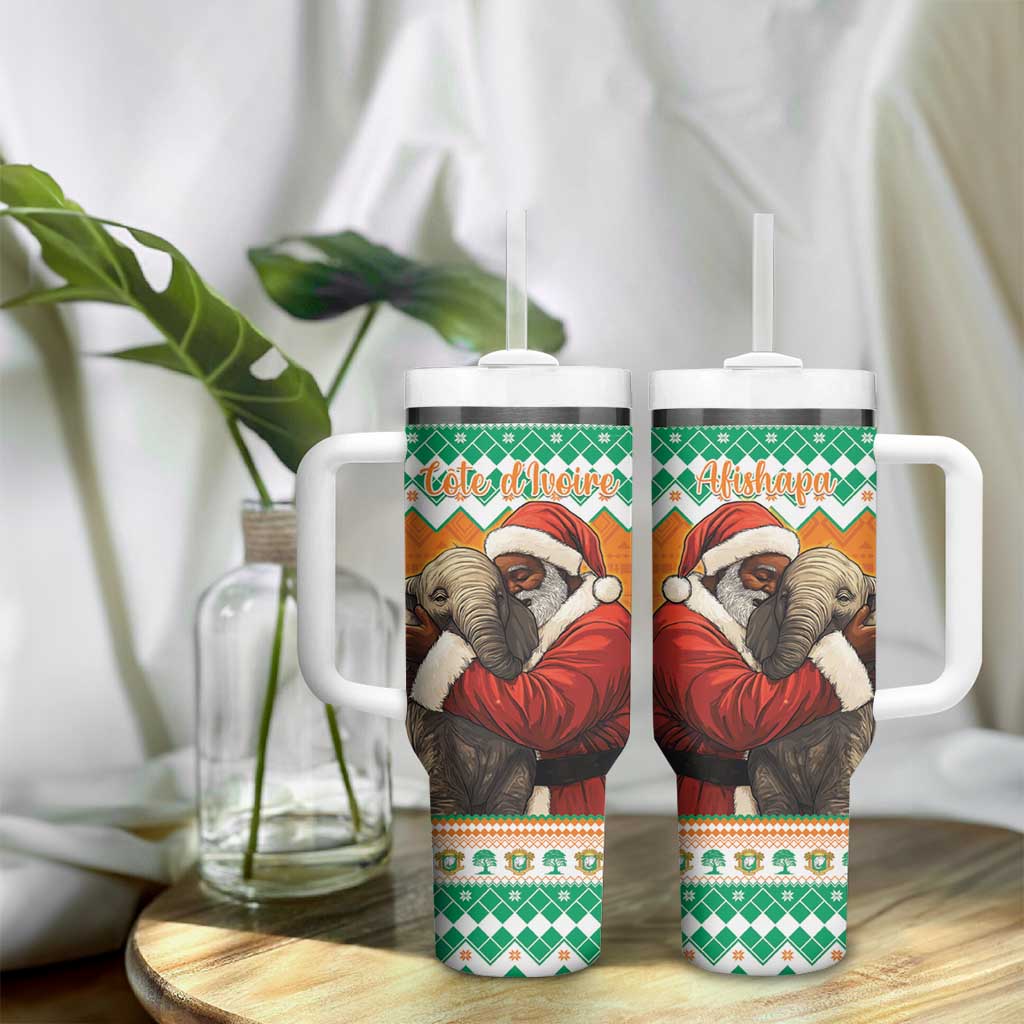 Ivory Coast Christmas Tumbler With Handle Black Santa With Forest Elephant - Wonder Print Shop