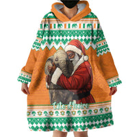 Ivory Coast Christmas Wearable Blanket Hoodie Black Santa With Forest Elephant - Wonder Print Shop