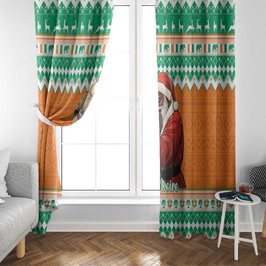 Ivory Coast Christmas Window Curtain Black Santa With Forest Elephant - Wonder Print Shop