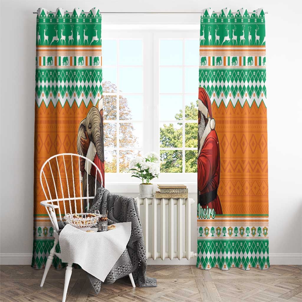 Ivory Coast Christmas Window Curtain Black Santa With Forest Elephant - Wonder Print Shop