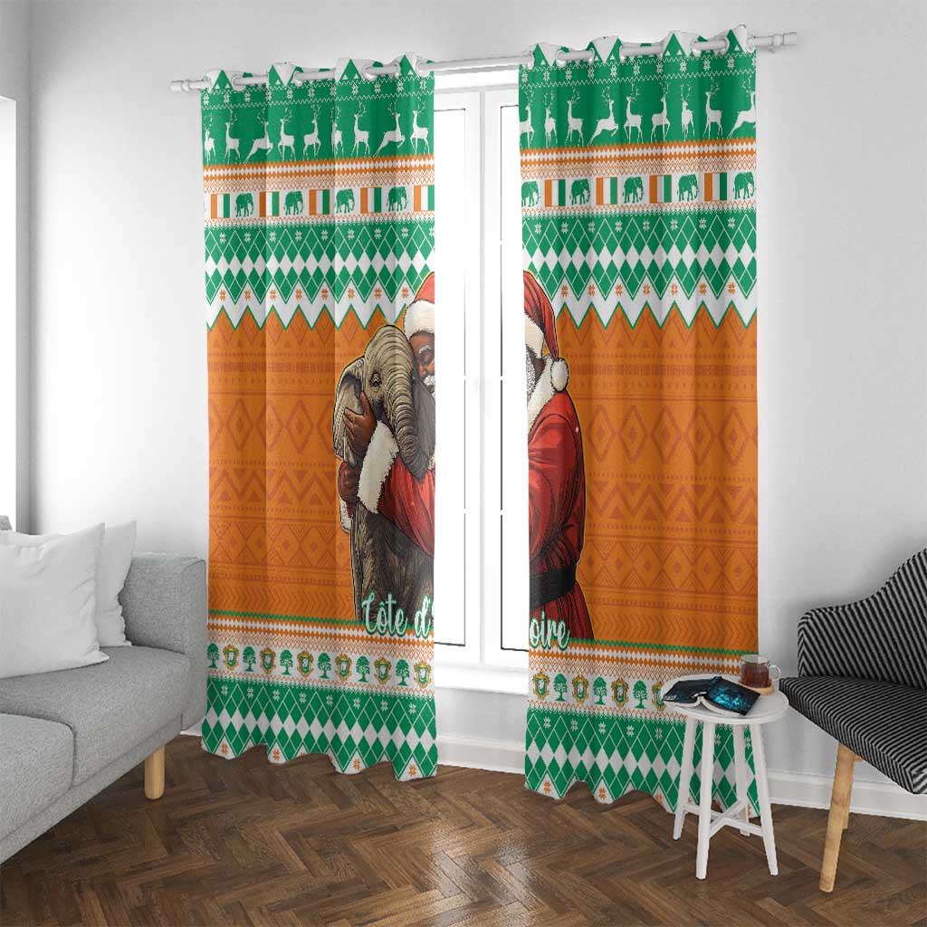 Ivory Coast Christmas Window Curtain Black Santa With Forest Elephant - Wonder Print Shop