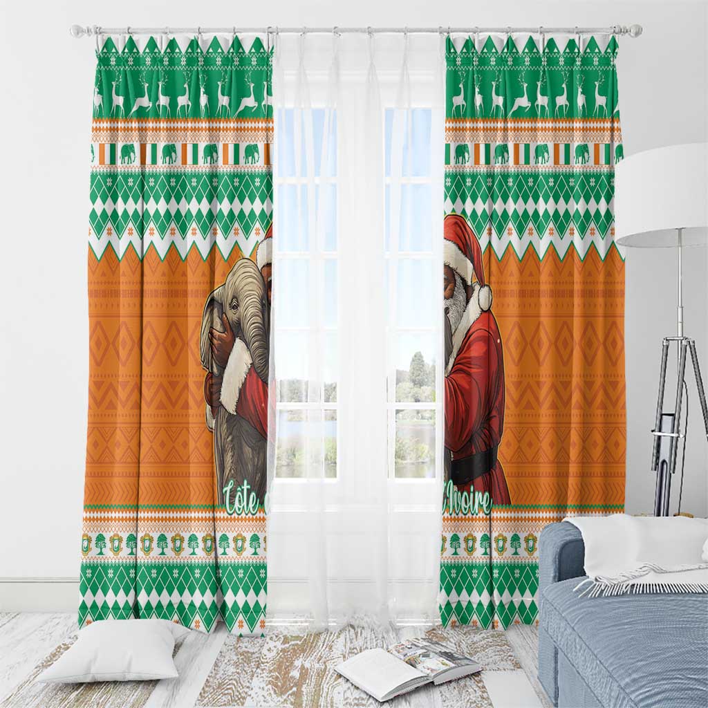 Ivory Coast Christmas Window Curtain Black Santa With Forest Elephant - Wonder Print Shop