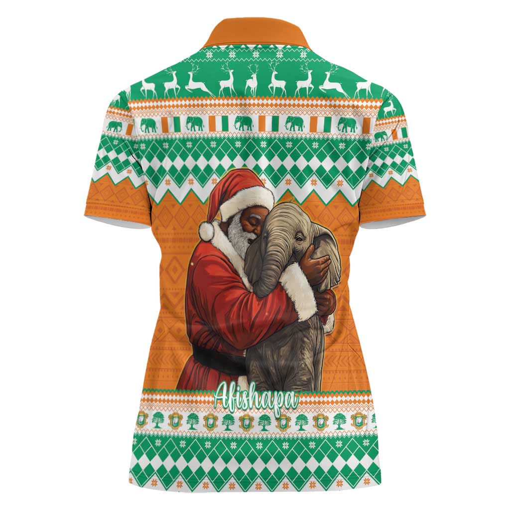 Ivory Coast Christmas Women Polo Shirt Black Santa With Forest Elephant - Wonder Print Shop