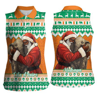 Ivory Coast Christmas Women Sleeveless Polo Shirt Black Santa With Forest Elephant - Wonder Print Shop