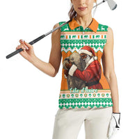 Ivory Coast Christmas Women Sleeveless Polo Shirt Black Santa With Forest Elephant - Wonder Print Shop
