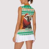 Ivory Coast Christmas Women Sleeveless Polo Shirt Black Santa With Forest Elephant - Wonder Print Shop