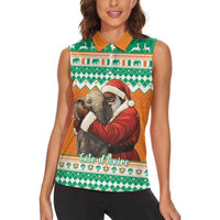 Ivory Coast Christmas Women Sleeveless Polo Shirt Black Santa With Forest Elephant - Wonder Print Shop