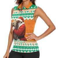 Ivory Coast Christmas Women Sleeveless Polo Shirt Black Santa With Forest Elephant - Wonder Print Shop