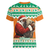 Ivory Coast Christmas Women V-Neck T-Shirt Black Santa With Forest Elephant - Wonder Print Shop