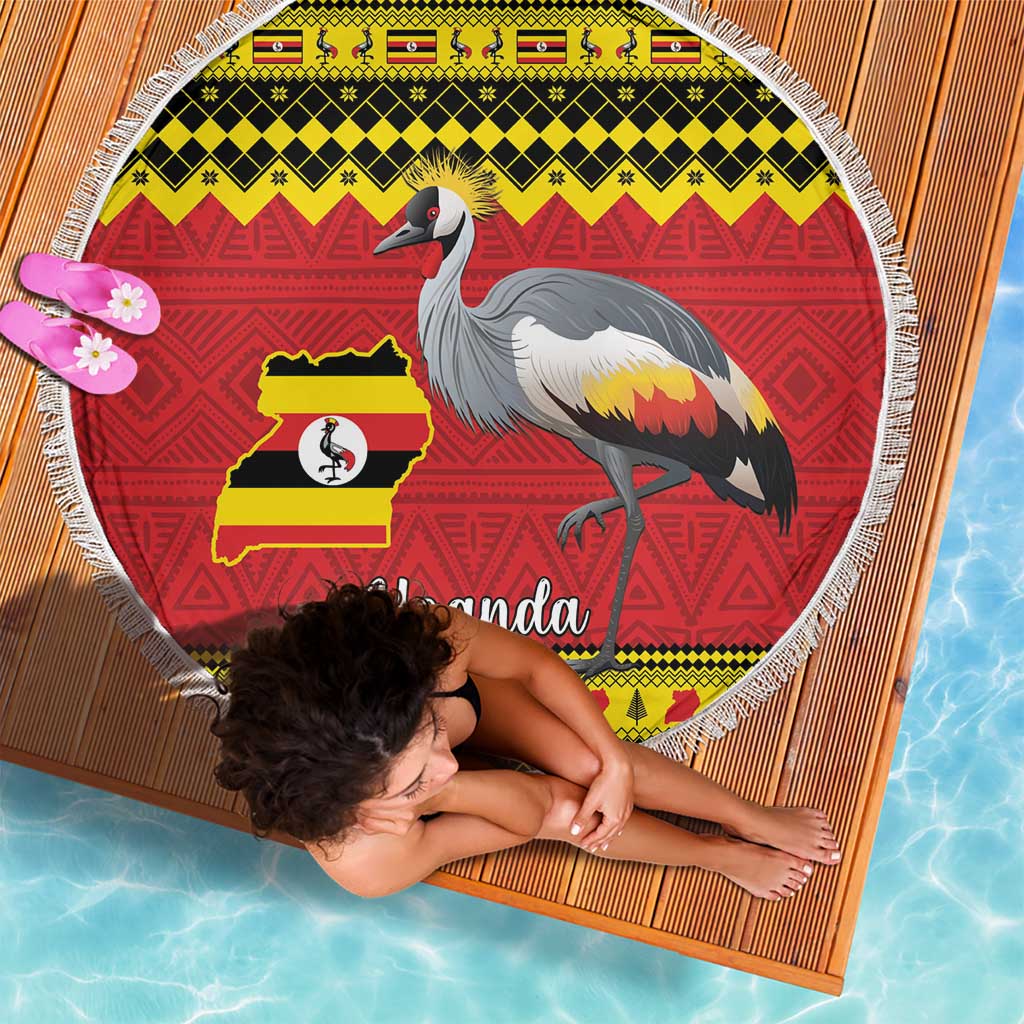 Uganda Christmas Beach Blanket Grey Crowned Crane With Flag Map - Wonder Print Shop