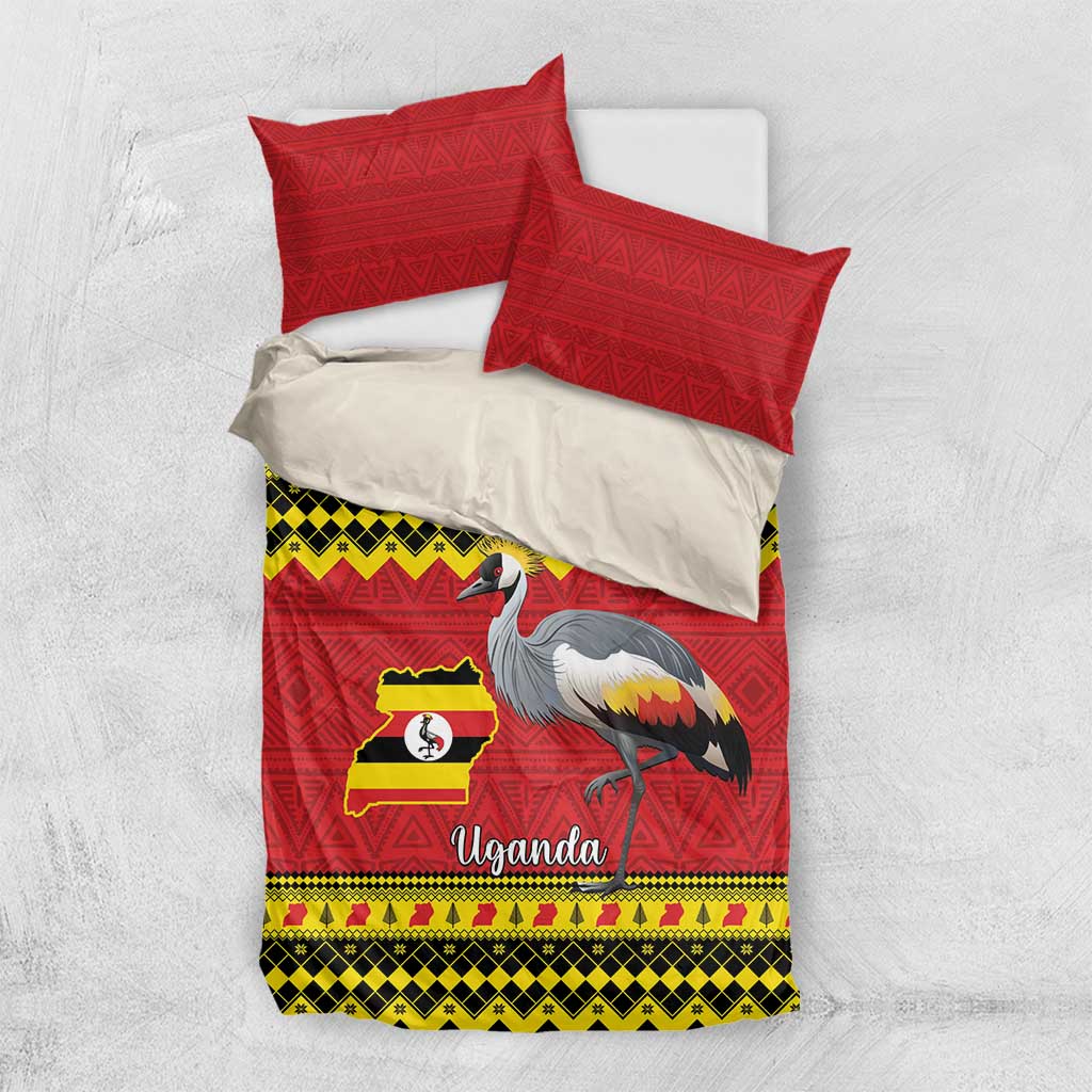 Uganda Christmas Bedding Set Grey Crowned Crane With Flag Map - Wonder Print Shop