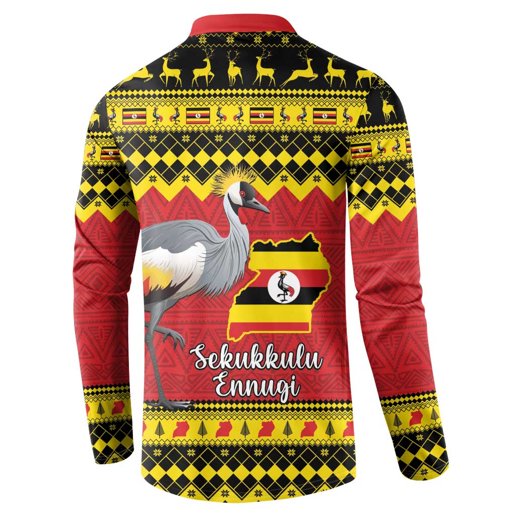 Uganda Christmas Button Sweatshirt Grey Crowned Crane With Flag Map - Wonder Print Shop