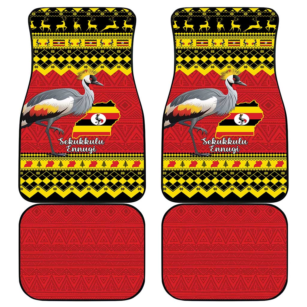 Uganda Christmas Car Mats Grey Crowned Crane With Flag Map - Wonder Print Shop
