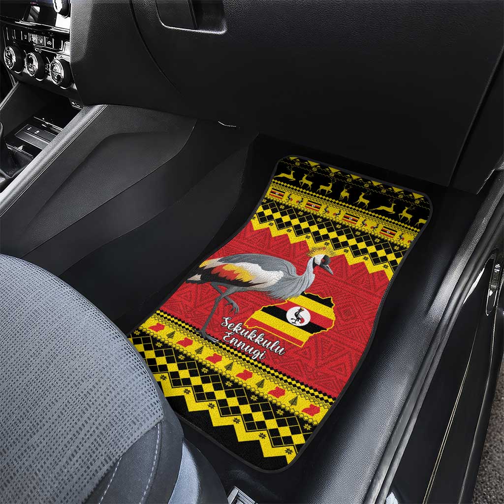 Uganda Christmas Car Mats Grey Crowned Crane With Flag Map - Wonder Print Shop