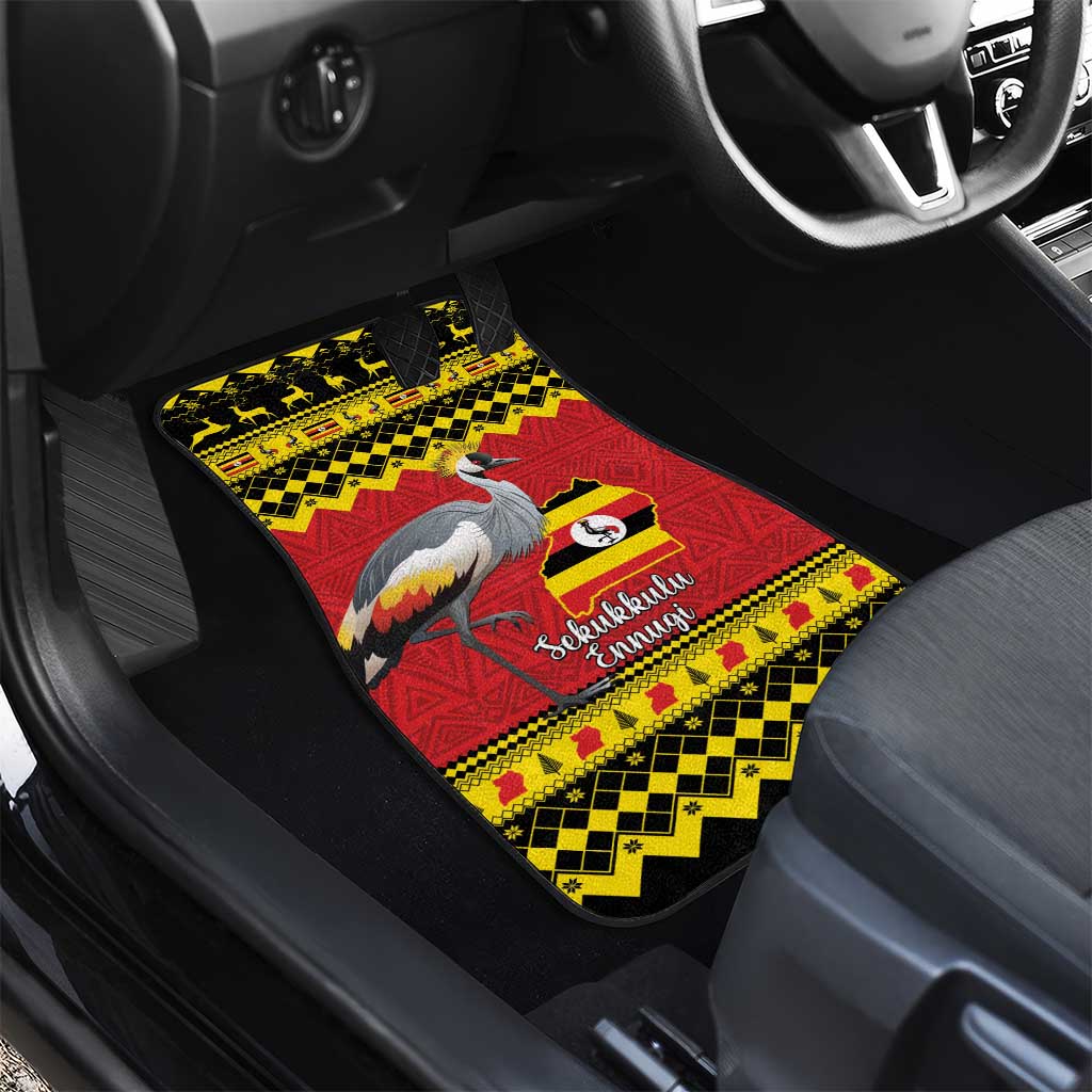 Uganda Christmas Car Mats Grey Crowned Crane With Flag Map - Wonder Print Shop