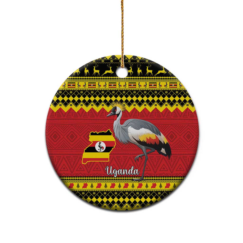 Uganda Christmas Ceramic Ornament Grey Crowned Crane With Flag Map - Wonder Print Shop