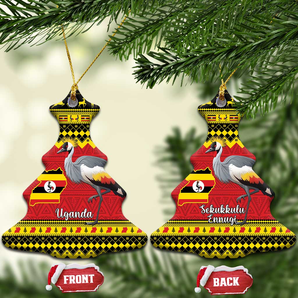 Uganda Christmas Ceramic Ornament Grey Crowned Crane With Flag Map - Wonder Print Shop