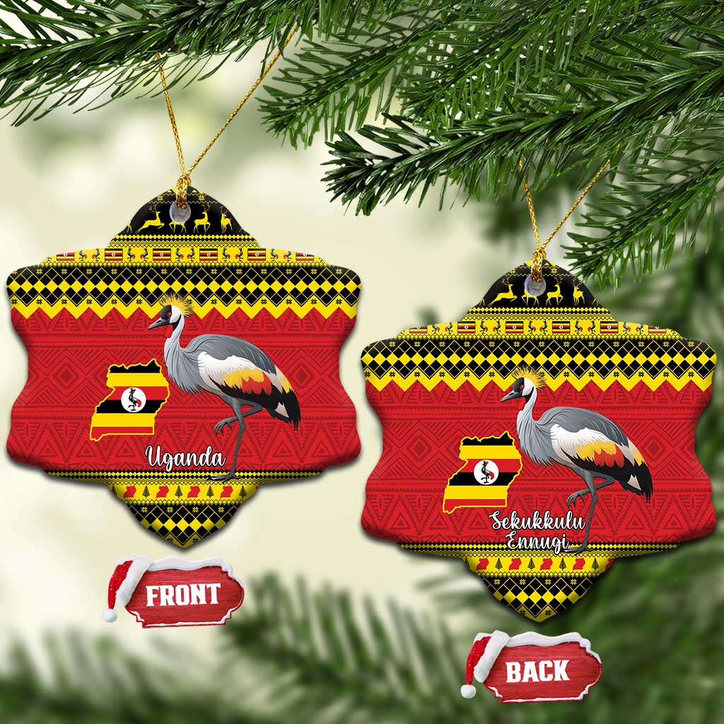 Uganda Christmas Ceramic Ornament Grey Crowned Crane With Flag Map - Wonder Print Shop