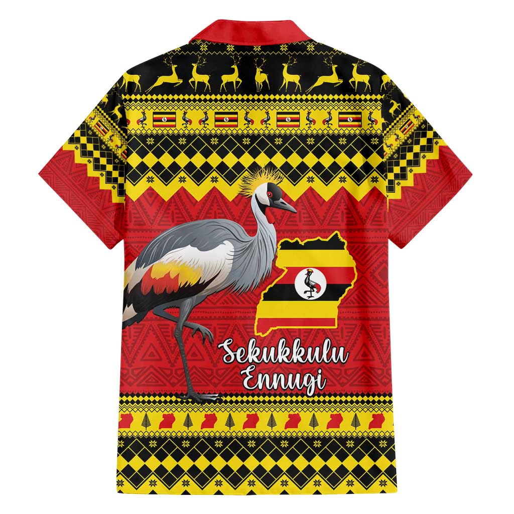 Uganda Christmas Family Matching Off Shoulder Maxi Dress and Hawaiian Shirt Grey Crowned Crane With Flag Map - Wonder Print Shop