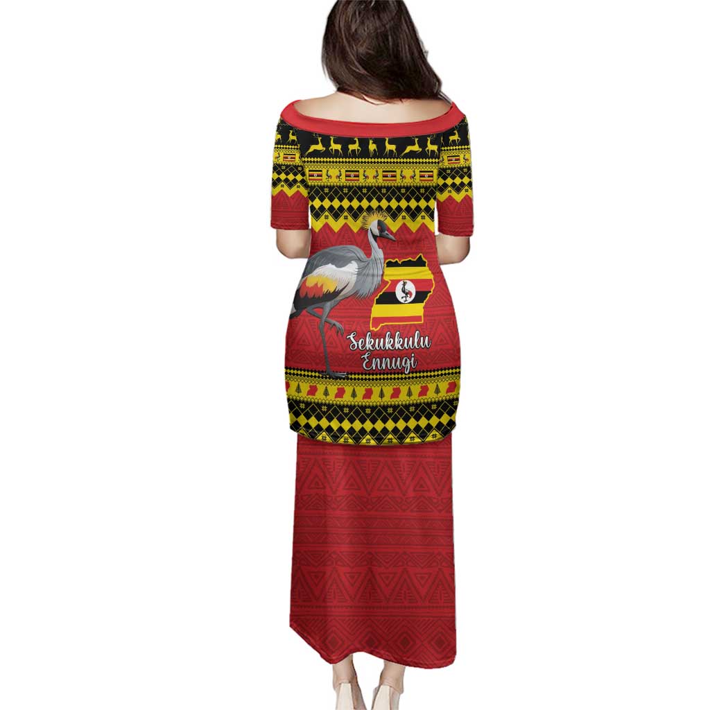 Uganda Christmas Family Matching Puletasi and Hawaiian Shirt Grey Crowned Crane With Flag Map - Wonder Print Shop