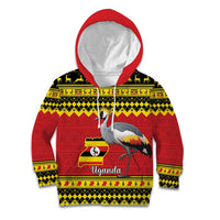 Uganda Christmas Kid Hoodie Grey Crowned Crane With Flag Map - Wonder Print Shop