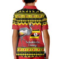 Uganda Christmas Kid Polo Shirt Grey Crowned Crane With Flag Map - Wonder Print Shop