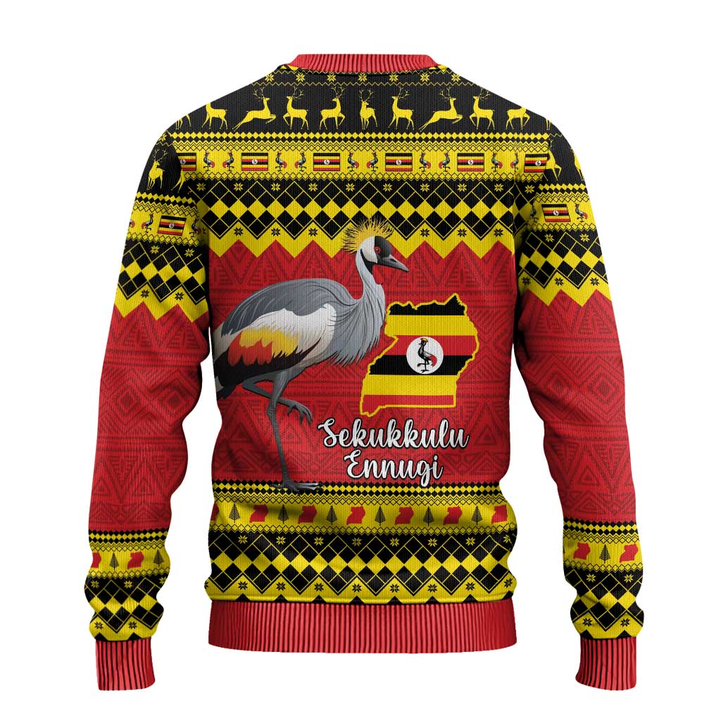 Uganda Christmas Ugly Christmas Sweater Grey Crowned Crane With Flag Map - Wonder Print Shop