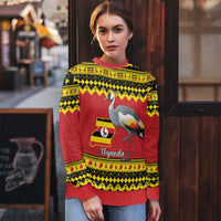 Uganda Christmas Ugly Christmas Sweater Grey Crowned Crane With Flag Map - Wonder Print Shop