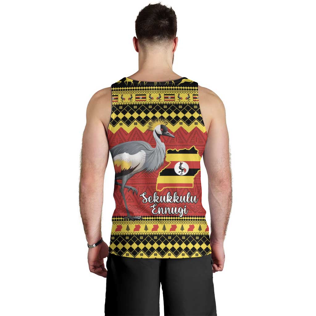 Uganda Christmas Men Tank Top Grey Crowned Crane With Flag Map - Wonder Print Shop