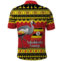 Uganda Christmas Polo Shirt Grey Crowned Crane With Flag Map - Wonder Print Shop
