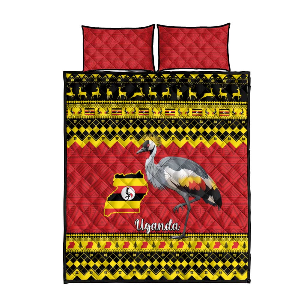 Uganda Christmas Quilt Bed Set Grey Crowned Crane With Flag Map - Wonder Print Shop