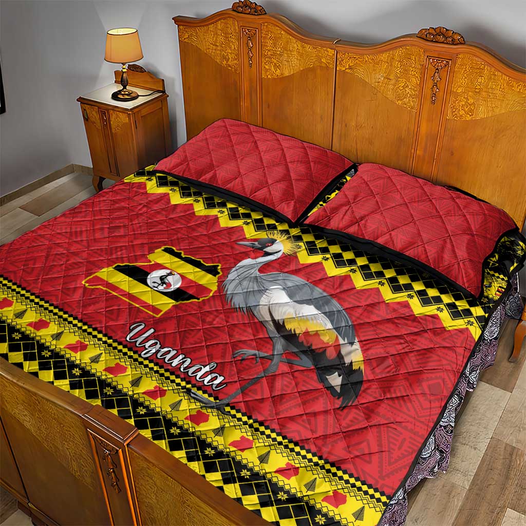 Uganda Christmas Quilt Bed Set Grey Crowned Crane With Flag Map - Wonder Print Shop