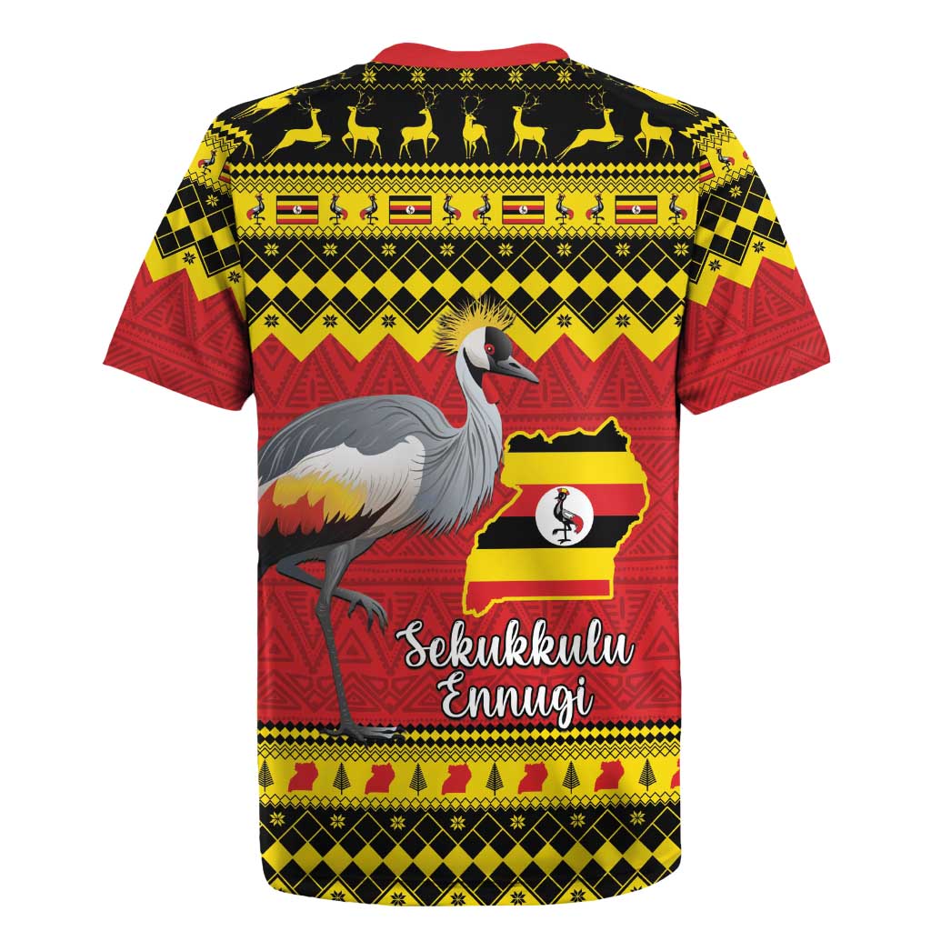 Uganda Christmas Rugby Jersey Grey Crowned Crane With Flag Map - Wonder Print Shop