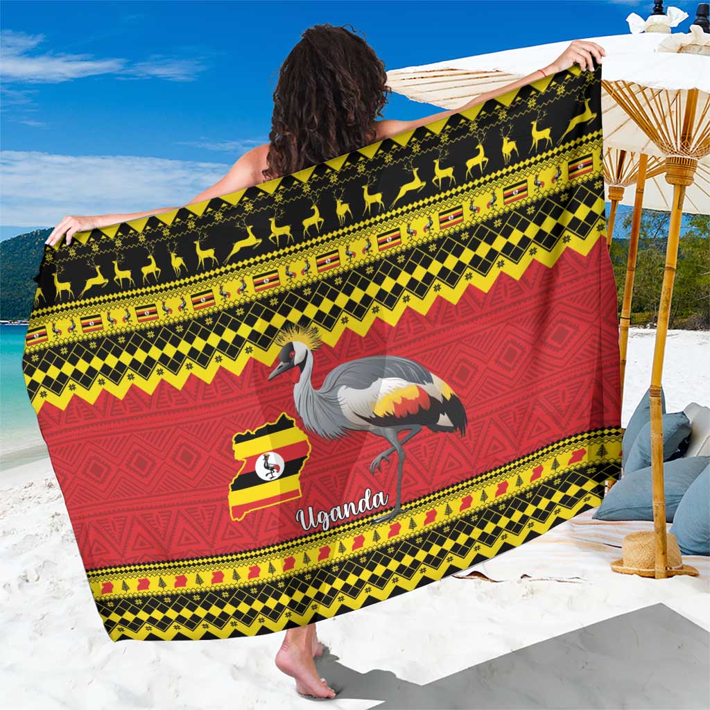 Uganda Christmas Sarong Grey Crowned Crane With Flag Map - Wonder Print Shop