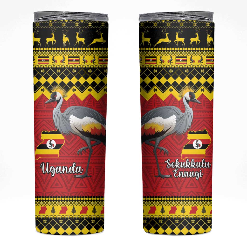 Uganda Christmas Skinny Tumbler Grey Crowned Crane With Flag Map LT15