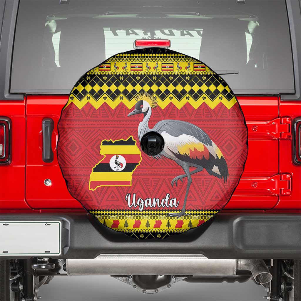 Uganda Christmas Spare Tire Cover Grey Crowned Crane With Flag Map - Wonder Print Shop