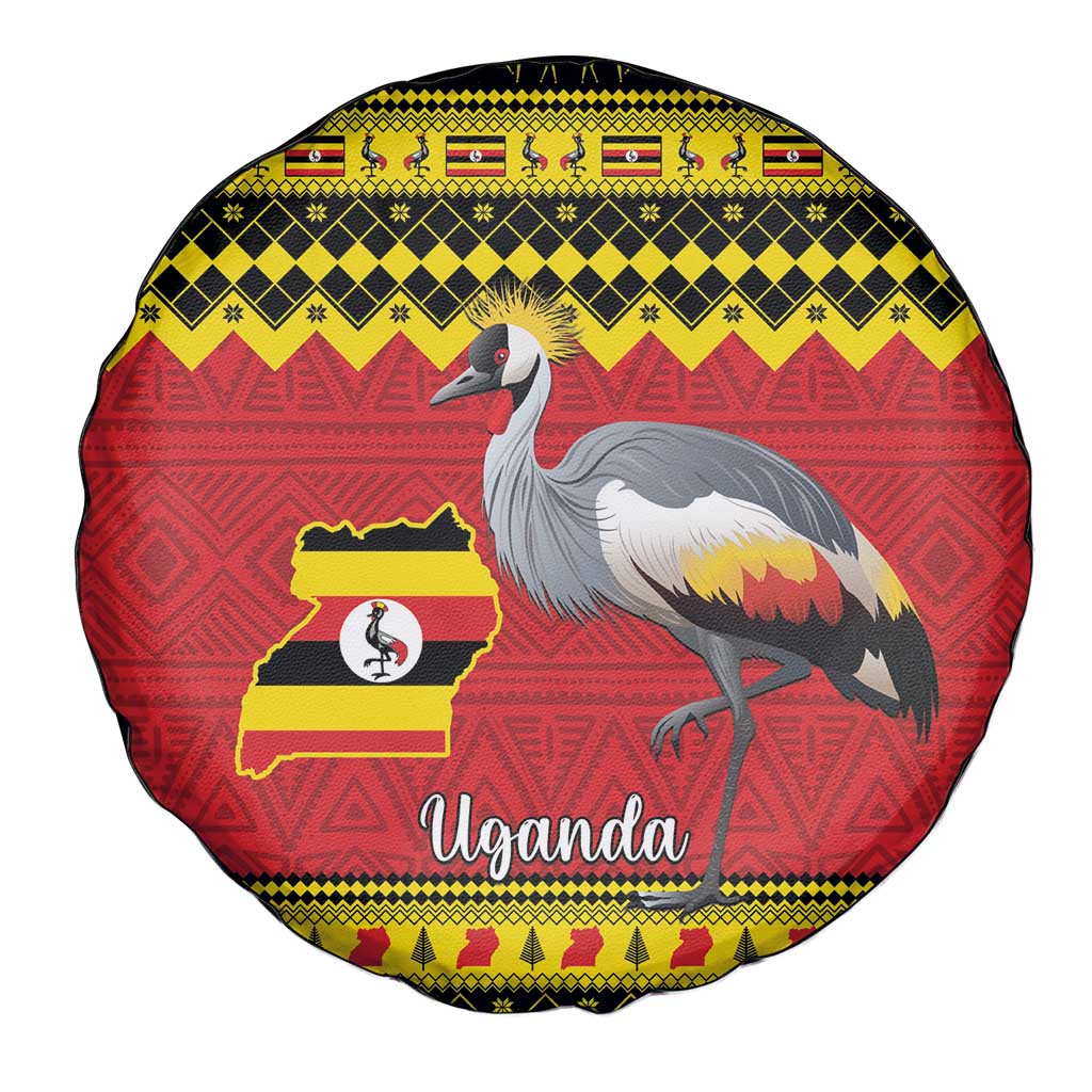 Uganda Christmas Spare Tire Cover Grey Crowned Crane With Flag Map - Wonder Print Shop