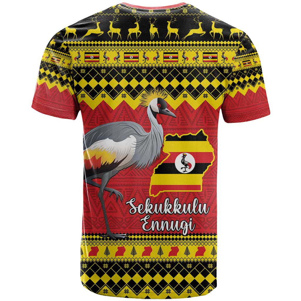Uganda Christmas T Shirt Grey Crowned Crane With Flag Map - Wonder Print Shop