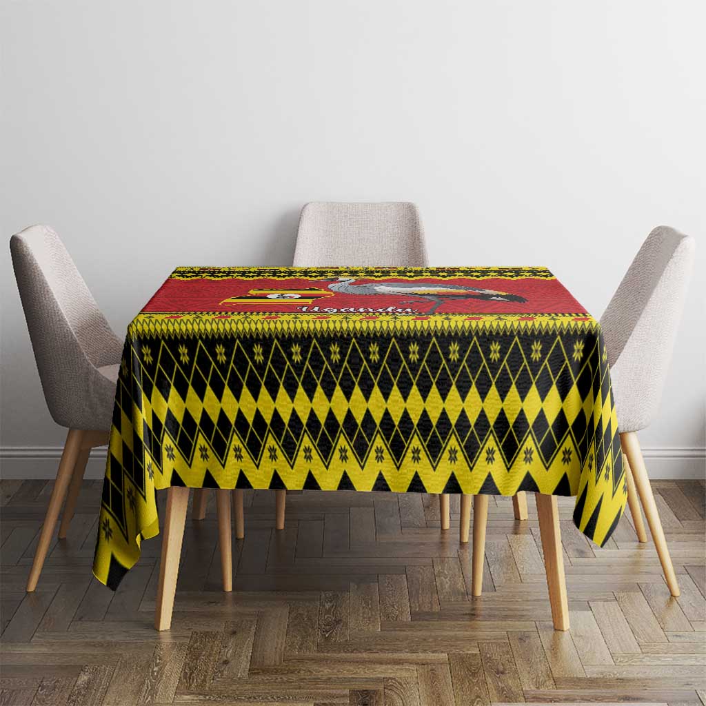 Uganda Christmas Tablecloth Grey Crowned Crane With Flag Map - Wonder Print Shop