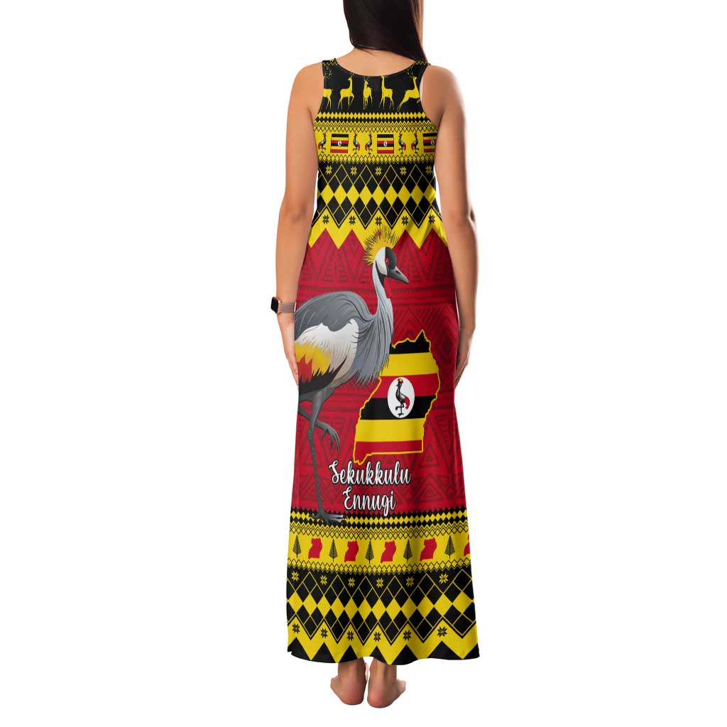Uganda Christmas Tank Maxi Dress Grey Crowned Crane With Flag Map - Wonder Print Shop