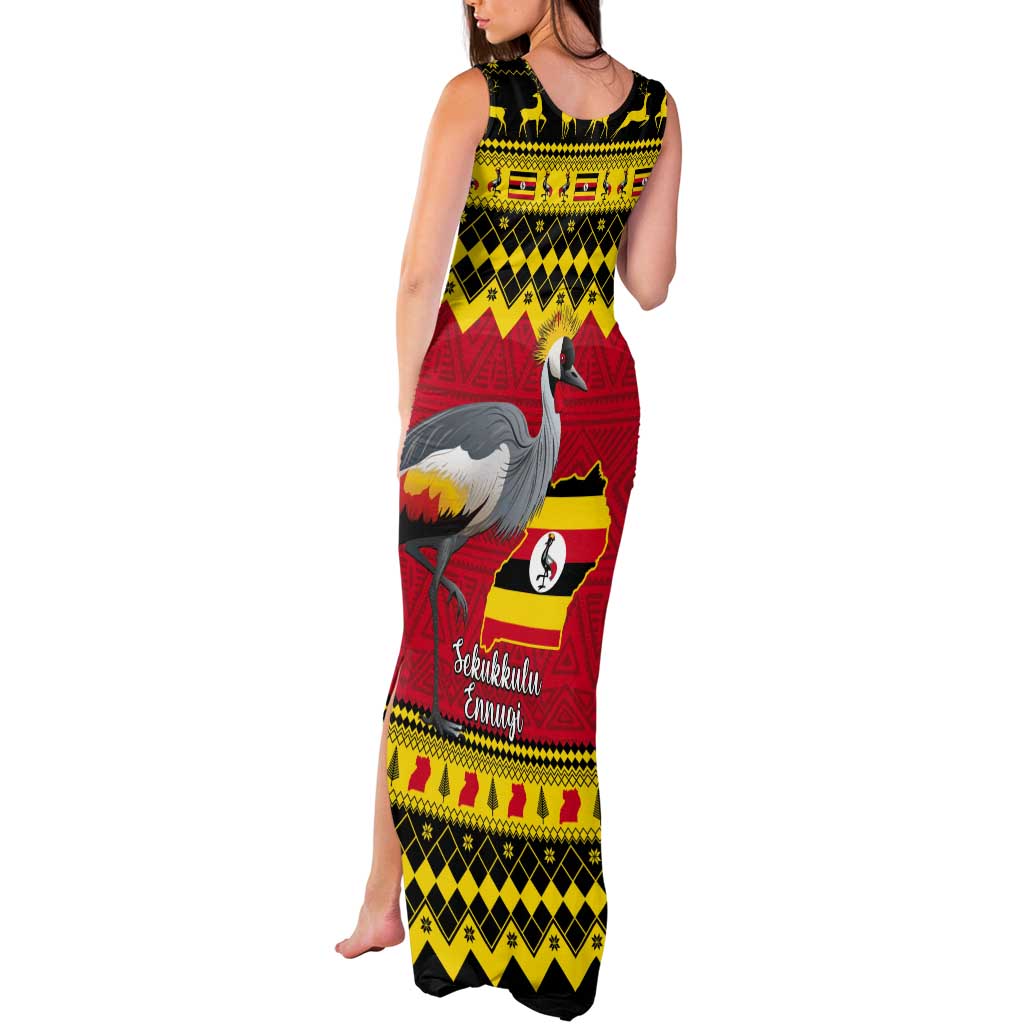 Uganda Christmas Tank Maxi Dress Grey Crowned Crane With Flag Map - Wonder Print Shop