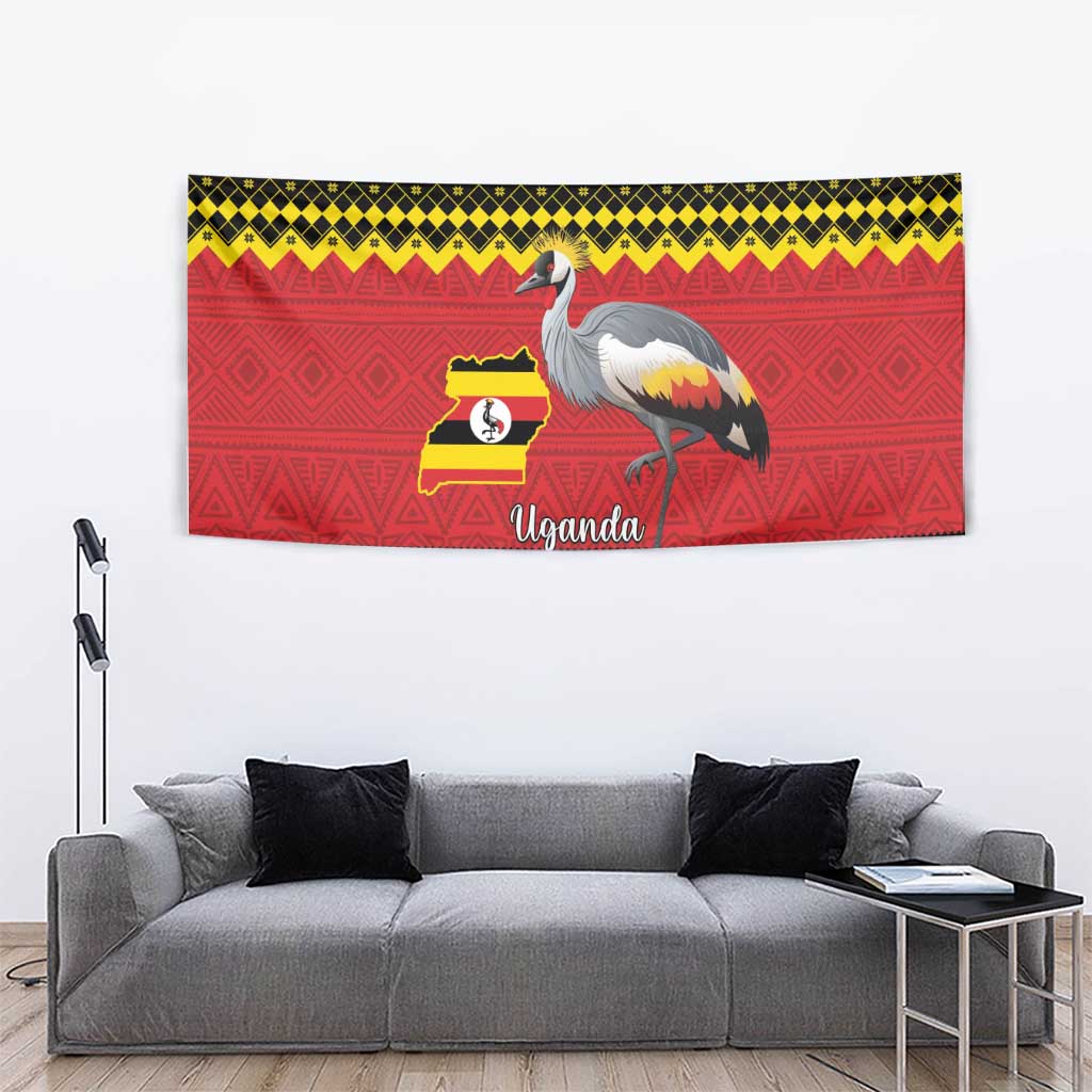 Uganda Christmas Tapestry Grey Crowned Crane With Flag Map - Wonder Print Shop