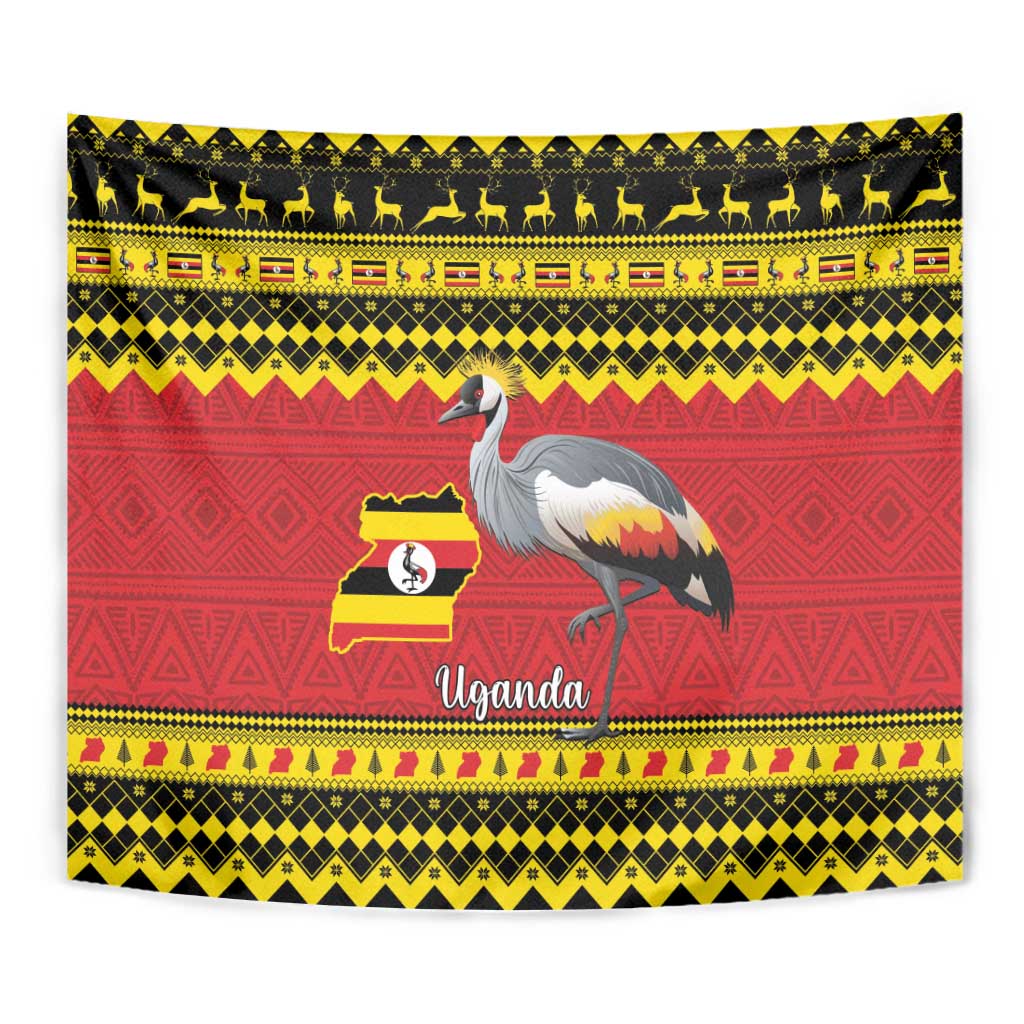 Uganda Christmas Tapestry Grey Crowned Crane With Flag Map - Wonder Print Shop