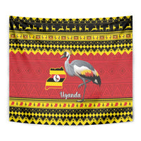 Uganda Christmas Tapestry Grey Crowned Crane With Flag Map - Wonder Print Shop