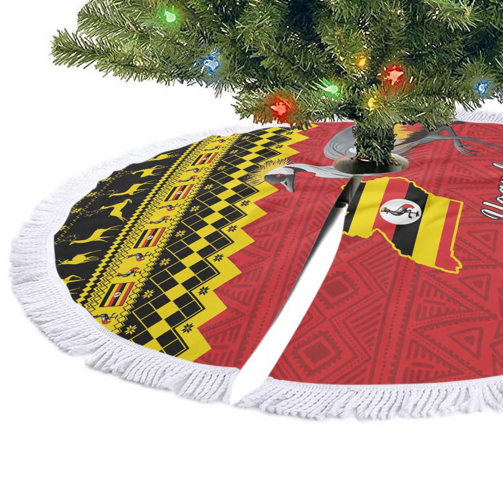 Uganda Christmas Tree Skirt Grey Crowned Crane With Flag Map - Wonder Print Shop