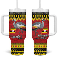 Uganda Christmas Tumbler With Handle Grey Crowned Crane With Flag Map LT15