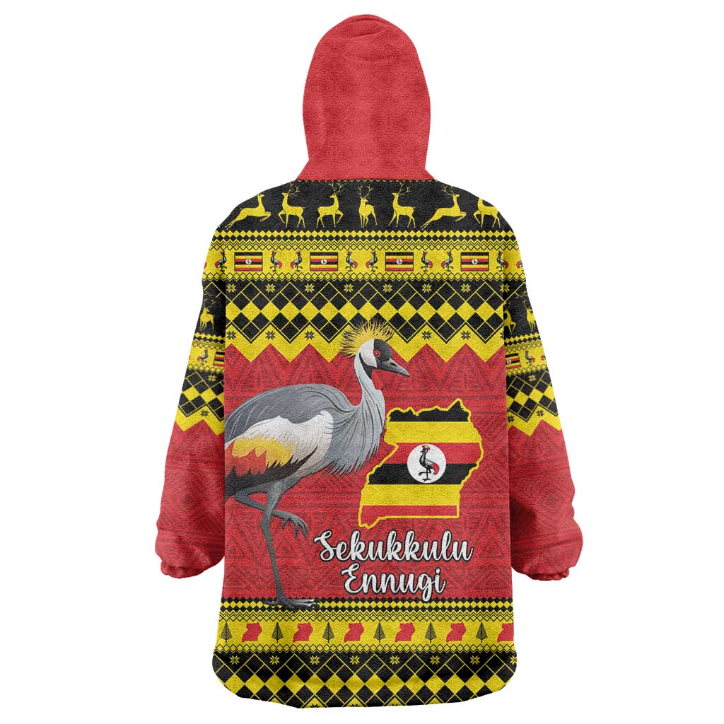 Uganda Christmas Wearable Blanket Hoodie Grey Crowned Crane With Flag Map - Wonder Print Shop
