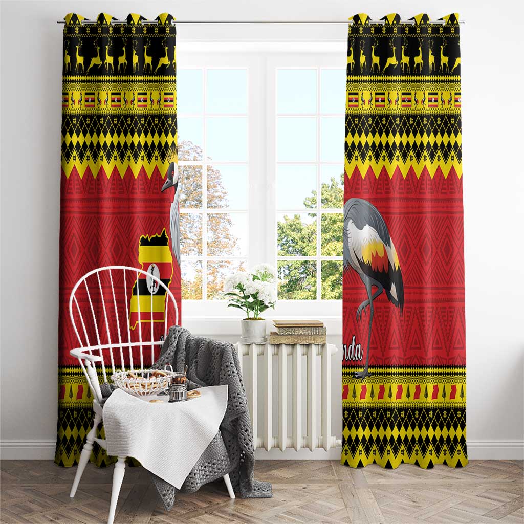 Uganda Christmas Window Curtain Grey Crowned Crane With Flag Map - Wonder Print Shop