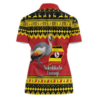 Uganda Christmas Women Polo Shirt Grey Crowned Crane With Flag Map - Wonder Print Shop